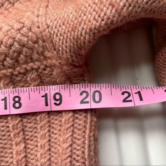 MADEWELL Stitchmix Pullover Sweater Peach‎ Orange CableKnit , Fringed edges sz S - Picture 6 of 9